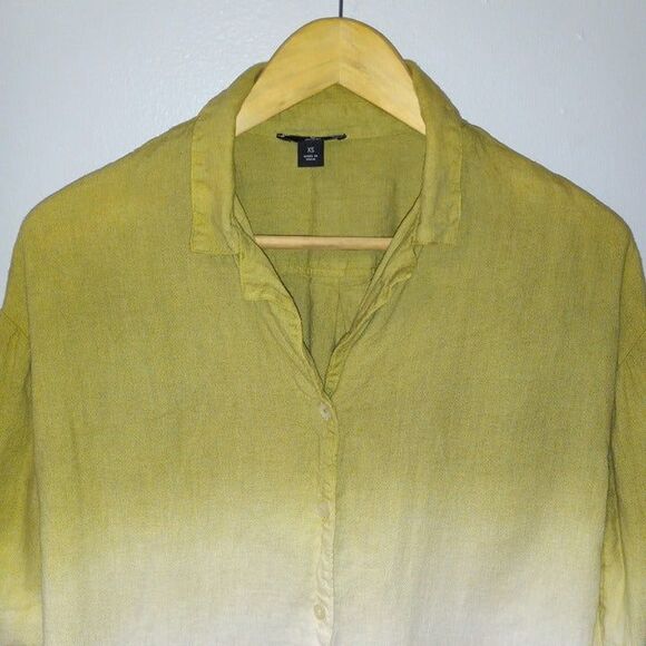 J Jason Wu X-Small Dip Dye Button Front Blouse-Linen Blend-Ombre-Roll Tab Sleeve - Picture 3 of 9